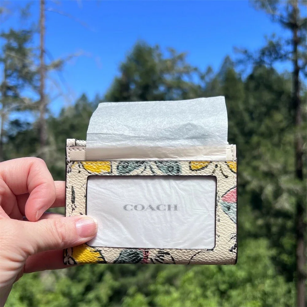 COACH Mini Skinny ID Case Keychain Card Wallet Signature Butterfly Print  NWT